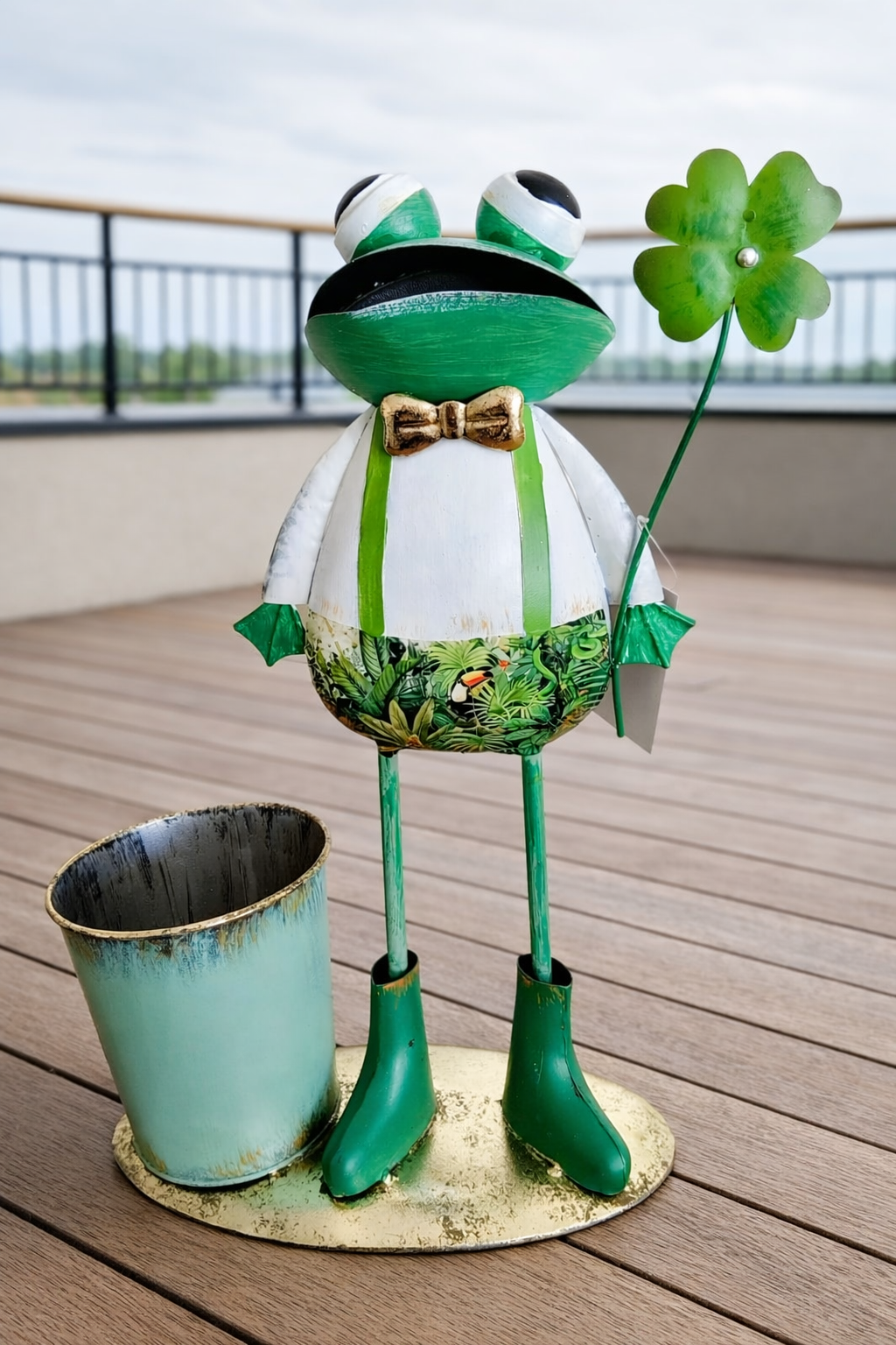 Metalowa figurka ogrodowa ŻABA z doniczką 42 cm metaloplastyka - obrazek 5