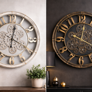 Zegar ścienny loft industrial – duży 38 cm, ruchome zębatki